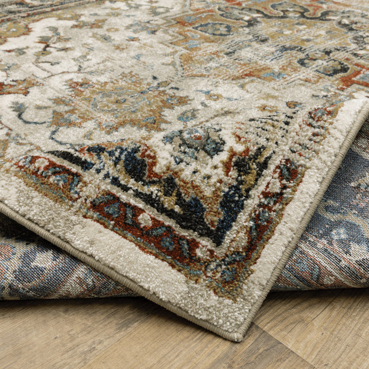 2 X 8 Beige Blue Green Rust And Grey Oriental Power Loom Stain Resistant Runner Rug Image 8