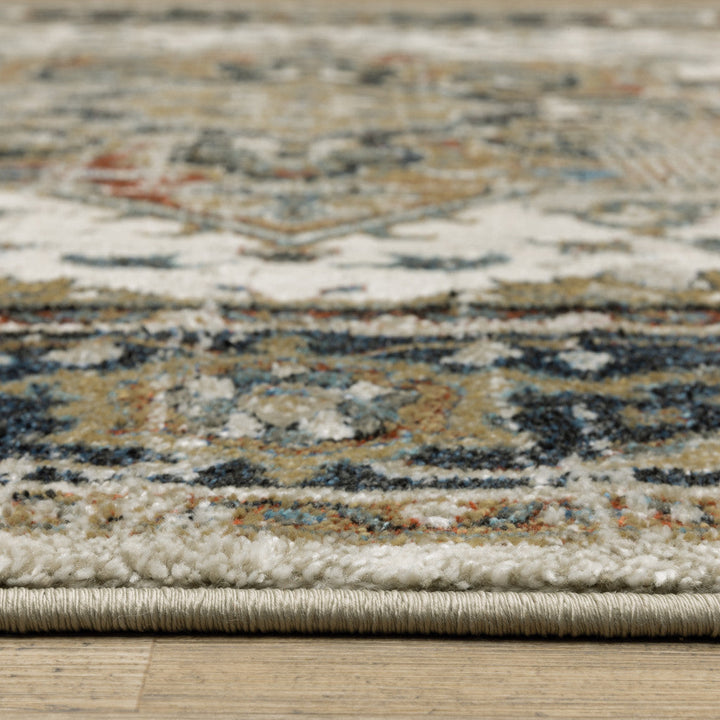 2 X 8 Beige Blue Green Rust And Grey Oriental Power Loom Stain Resistant Runner Rug Image 10