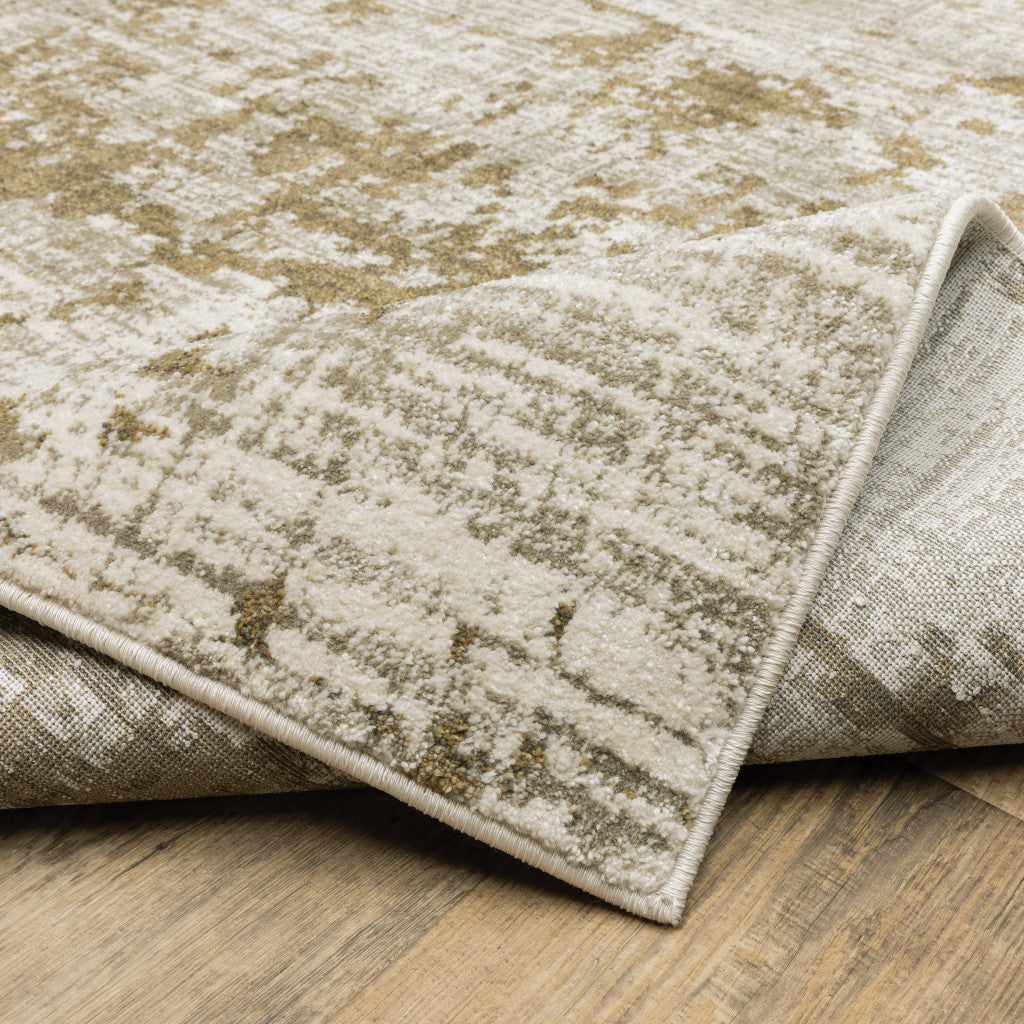 2 X 8 Beige Gold And Grey Abstract Power Loom Stain Resistant Runner Rug Image 7