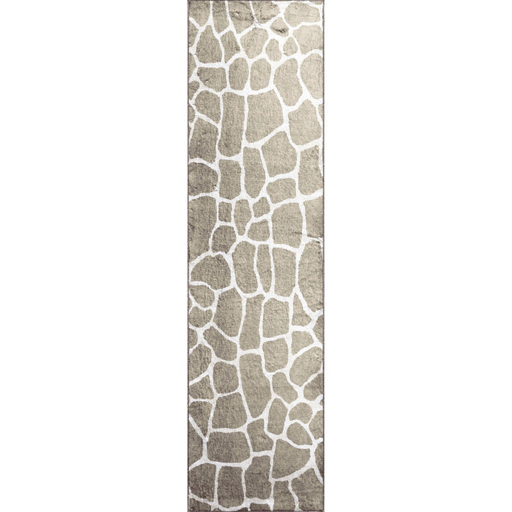 2 X 8 Beige Giraffe Print Shag Handmade Non Skid Runner Rug Image 4