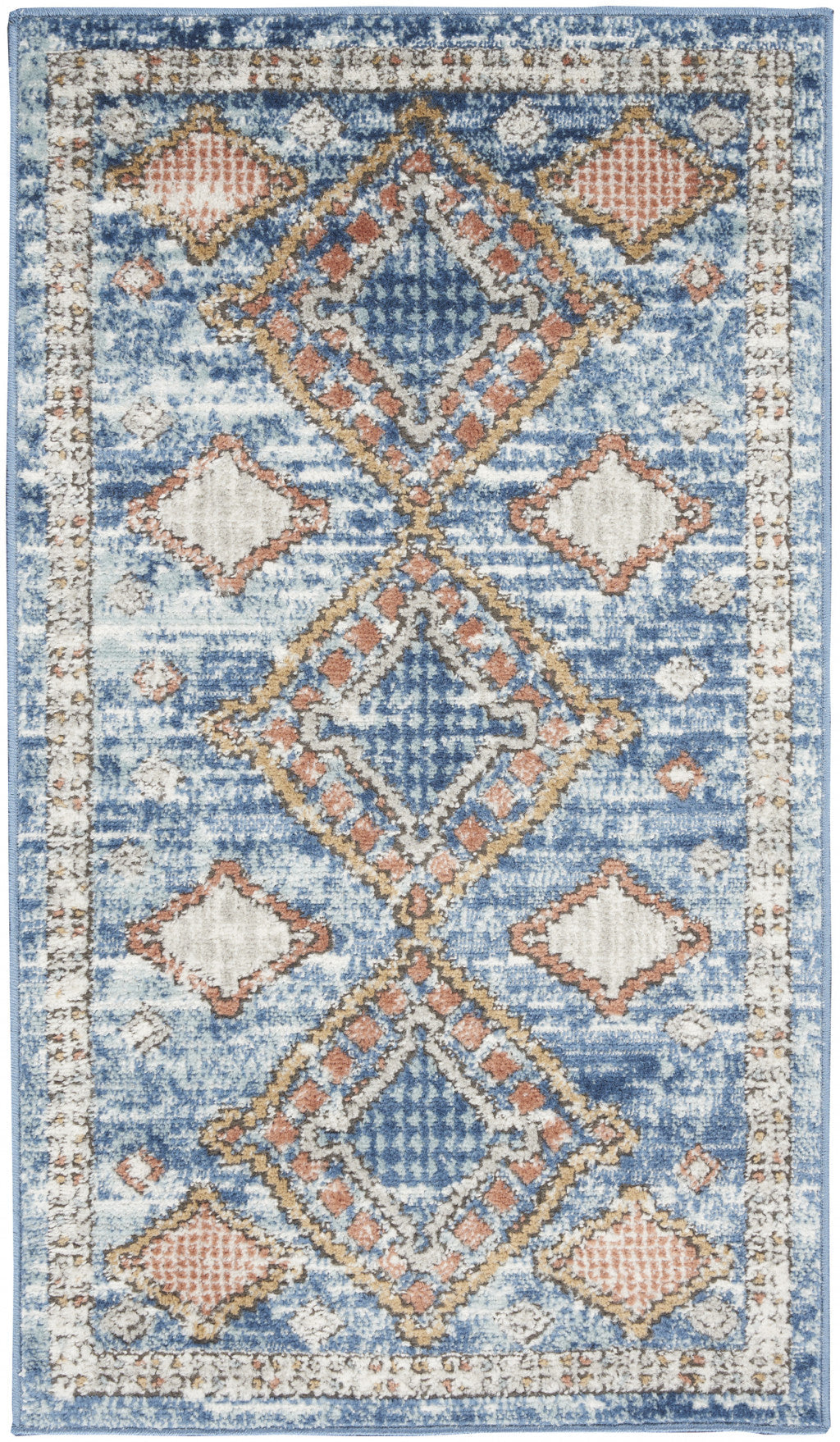 2 X 4 Blue Southwestern Power Loom Non Skid Area Rug Image 1