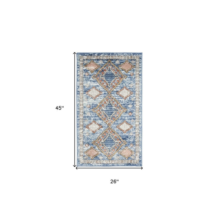 2 X 4 Blue Southwestern Power Loom Non Skid Area Rug Image 5