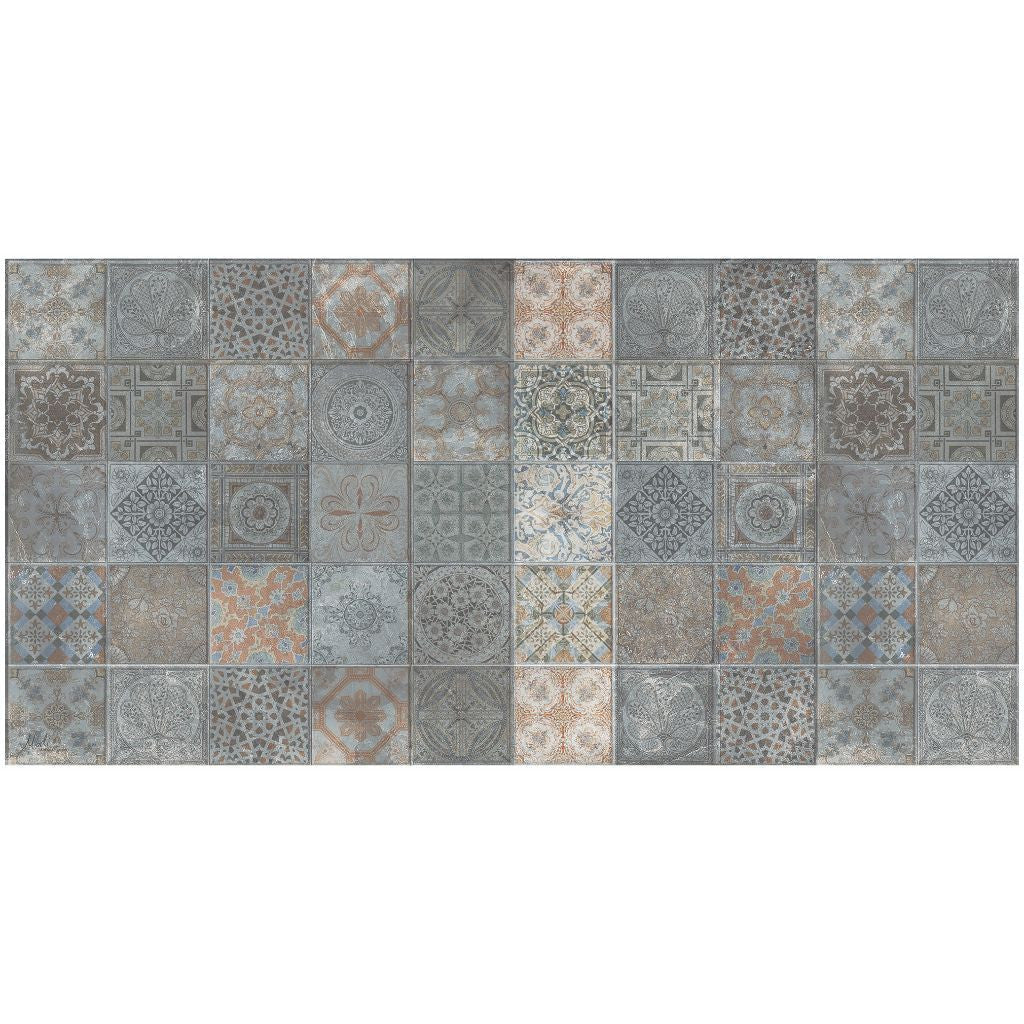 2 X 4 Brown And Gray Mosaic Tile Printed Vinyl Area Rug with UV Protection Image 1