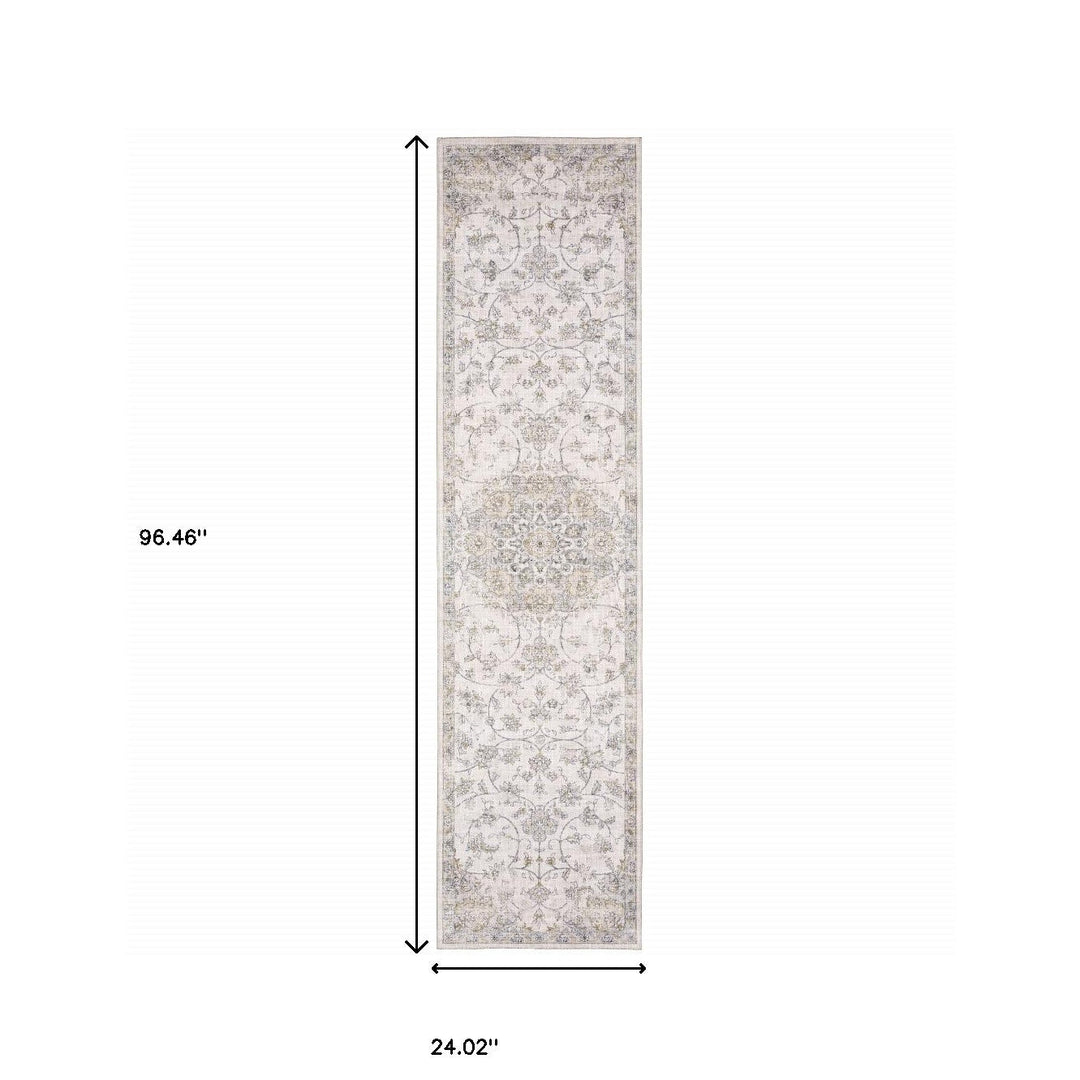 2 X 8 Beige Gold And Grey Oriental Power Loom Stain Resistant Runner Rug Image 9