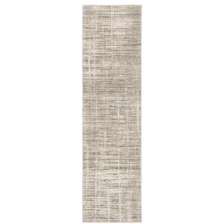 2 X 8 Beige Grey Ivory Tan And Brown Abstract Power Loom Stain Resistant Runner Rug Image 1