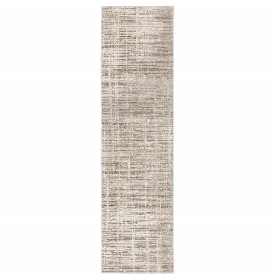 2 X 8 Beige Grey Ivory Tan And Brown Abstract Power Loom Stain Resistant Runner Rug Image 1