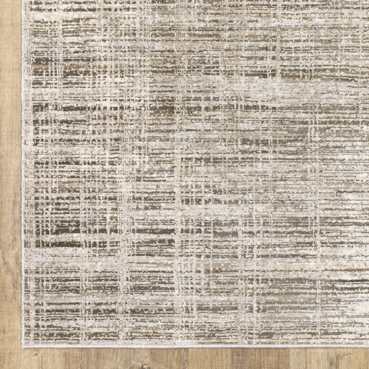 2 X 8 Beige Grey Ivory Tan And Brown Abstract Power Loom Stain Resistant Runner Rug Image 3