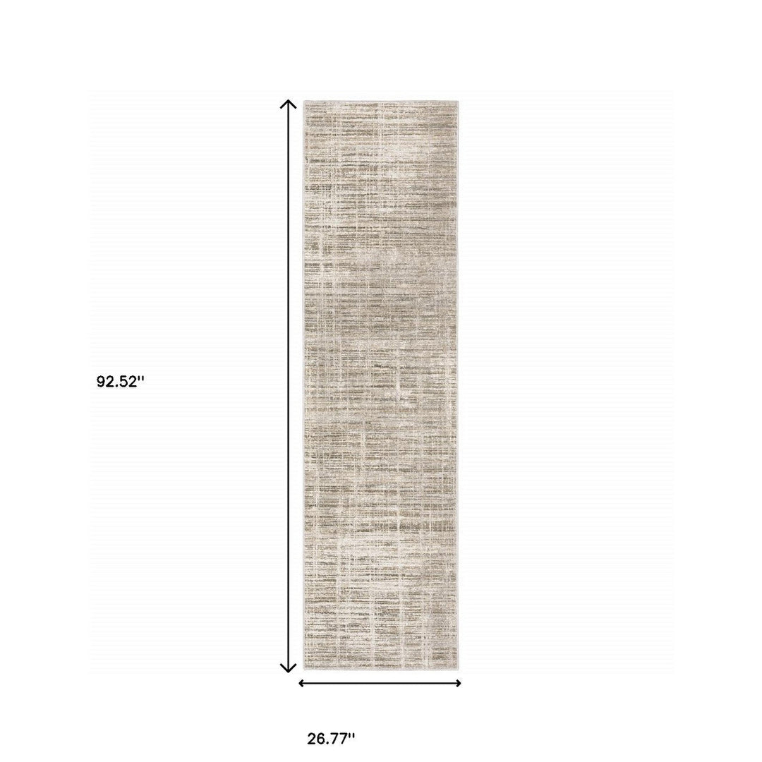 2 X 8 Beige Grey Ivory Tan And Brown Abstract Power Loom Stain Resistant Runner Rug Image 10