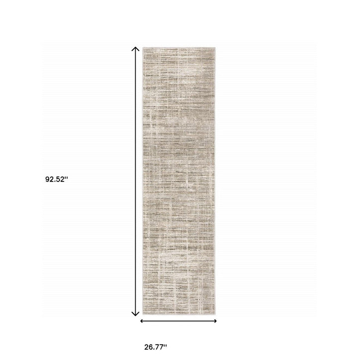 2 X 8 Beige Grey Ivory Tan And Brown Abstract Power Loom Stain Resistant Runner Rug Image 10