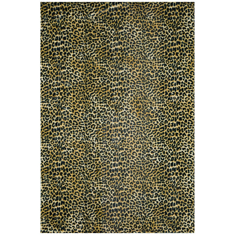 2 X 8 Black and Gold Leopard Print Shag Handmade Non Skid Runner Rug Image 1