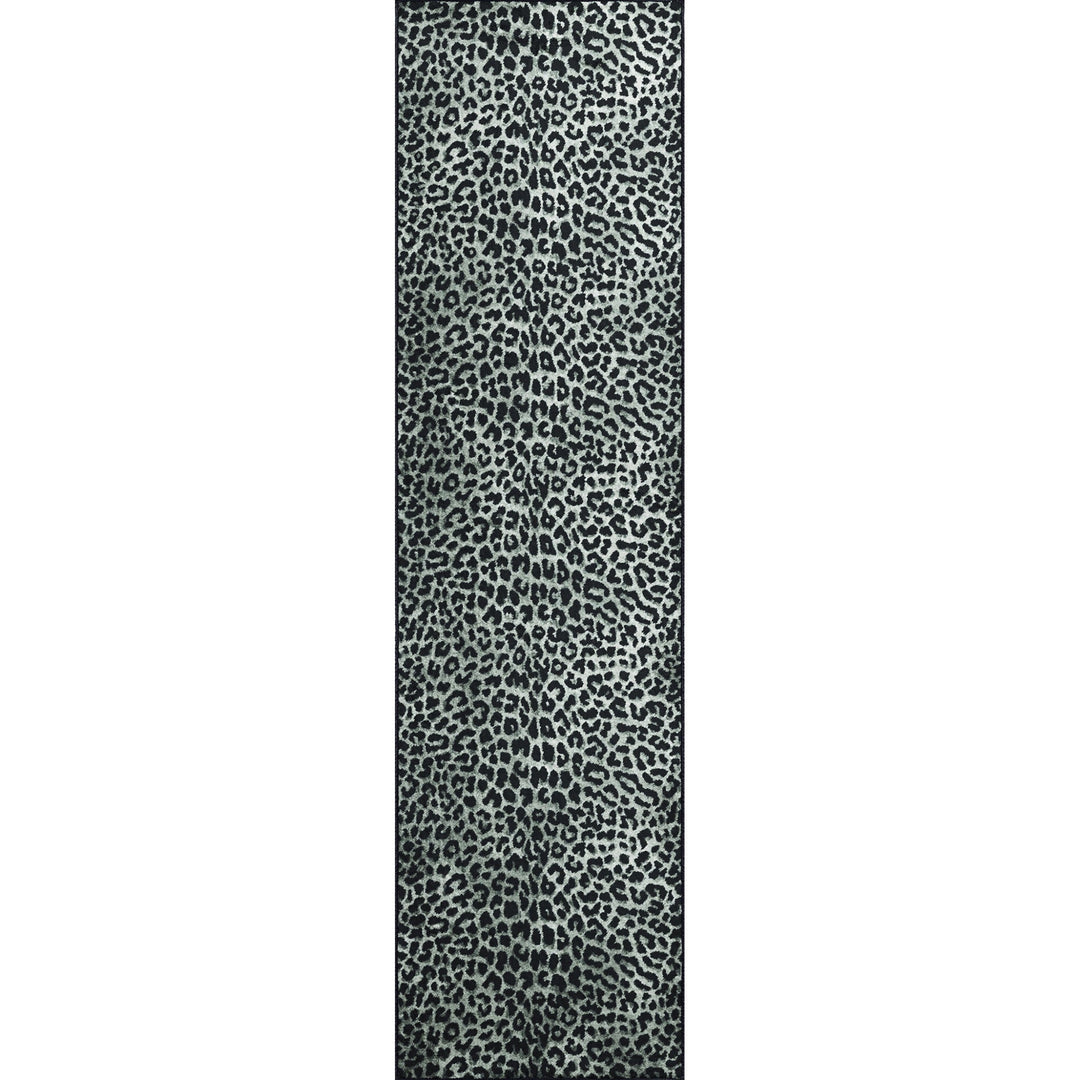 2 X 8 Black and Gray Leopard Print Shag Handmade Non Skid Runner Rug Image 3