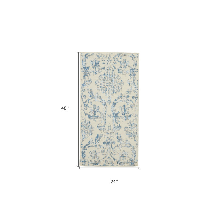 2 X 4 Cream Damask Power Loom Area Rug Image 6