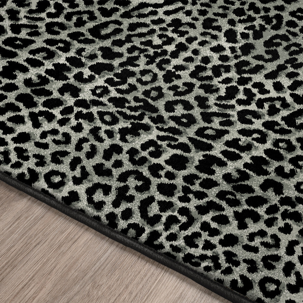 2 X 8 Black and Gray Leopard Print Shag Handmade Non Skid Runner Rug Image 11