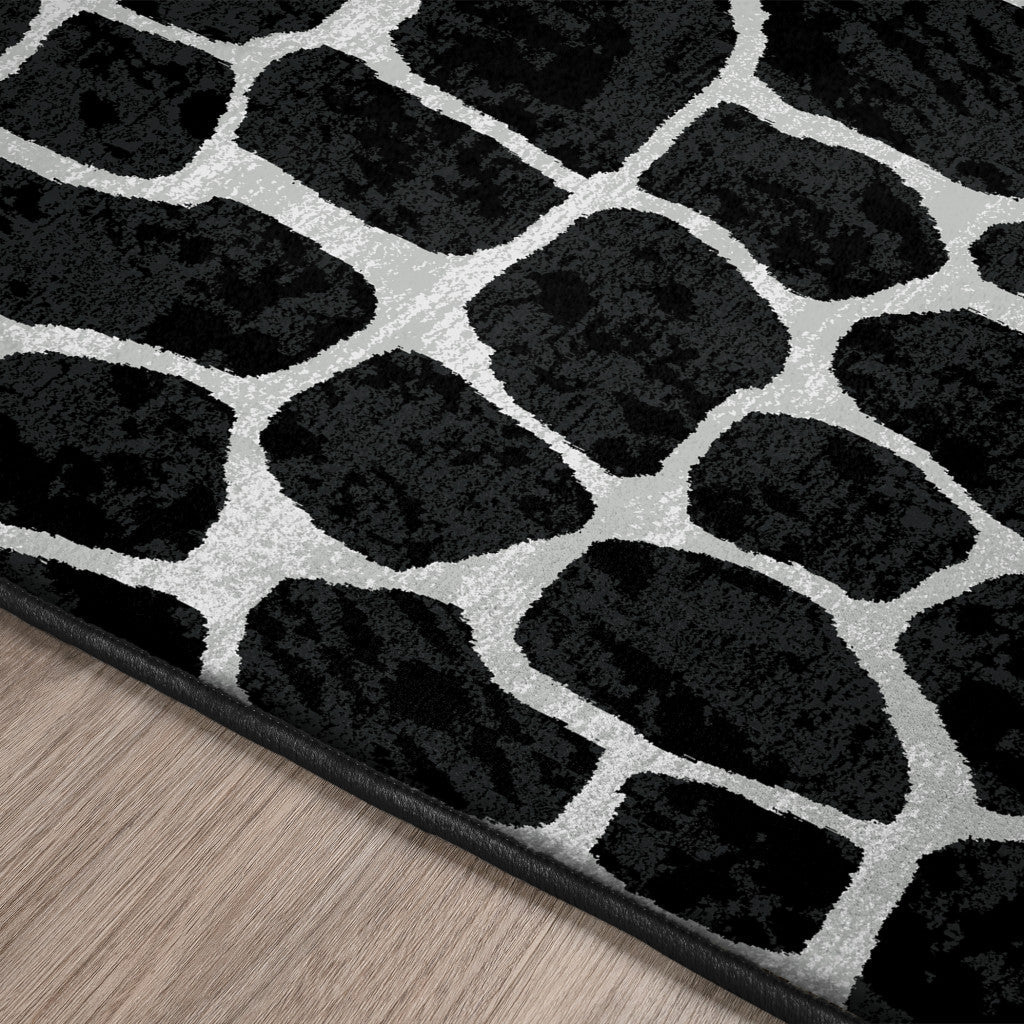 2 X 8 Black and White Croc Print Shag Handmade Non Skid Runner Rug Image 9