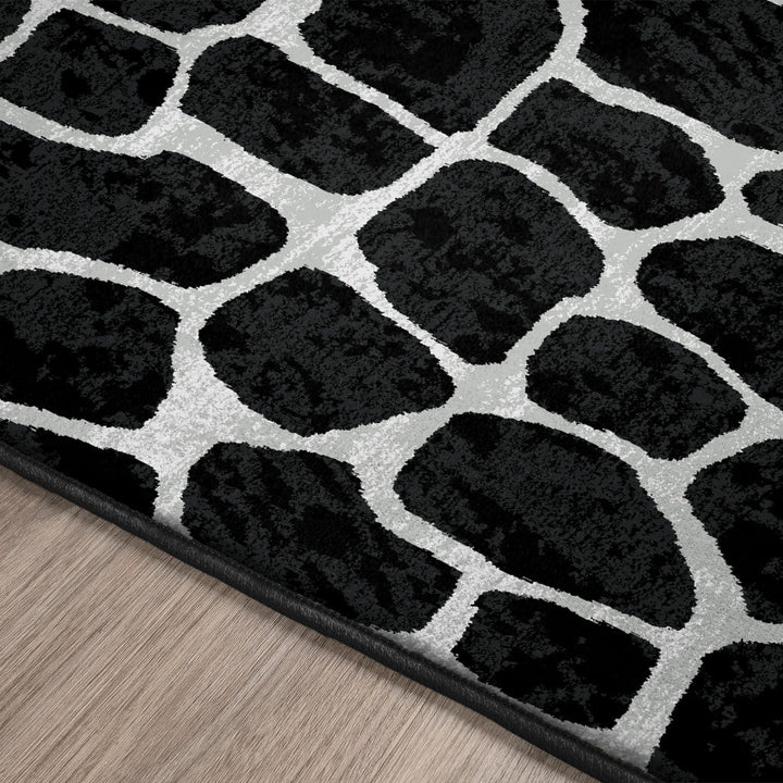 2 X 8 Black and White Croc Print Shag Handmade Non Skid Runner Rug Image 9