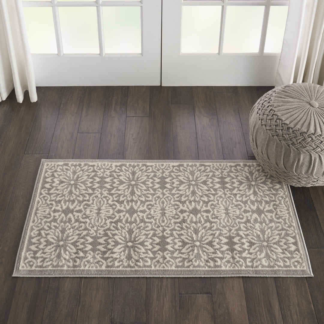 2 X 4 Gray Floral Power Loom Area Rug Image 6