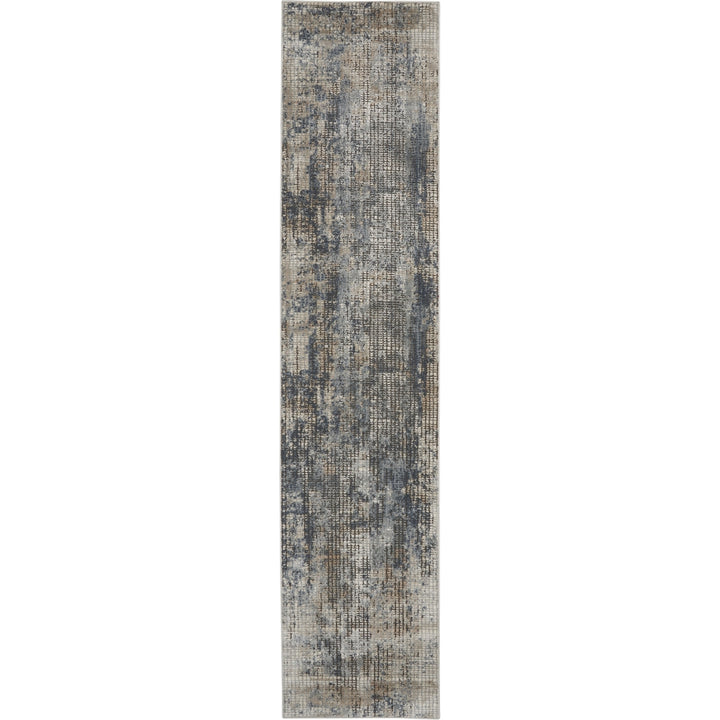 2 X 8 Blue And Beige Abstract Power Loom Distressed Non Skid Runner Rug Image 1