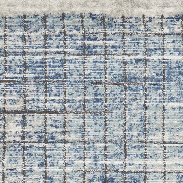 2 X 8 Blue Abstract Power Loom Distressed Non Skid Runner Rug Image 3