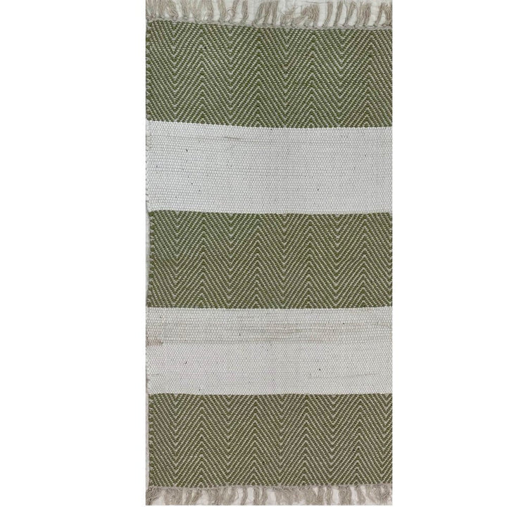 2 X 4 Green and White Hand Woven Area Rug Image 1