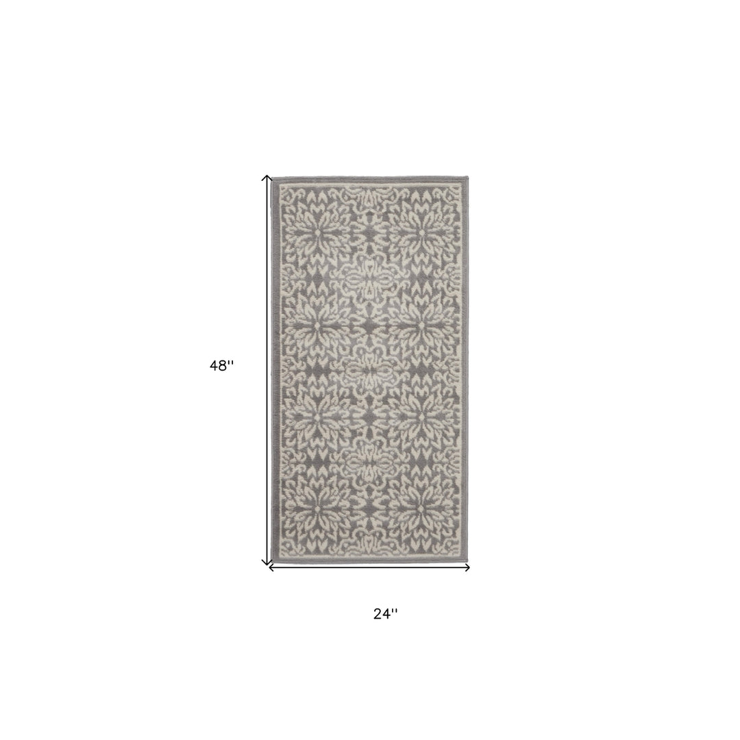 2 X 4 Gray Floral Power Loom Area Rug Image 7