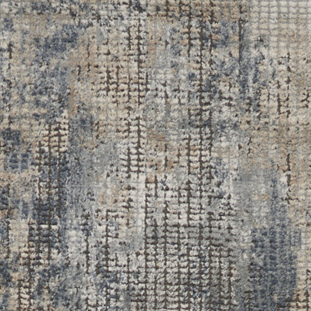 2 X 8 Blue And Beige Abstract Power Loom Distressed Non Skid Runner Rug Image 3