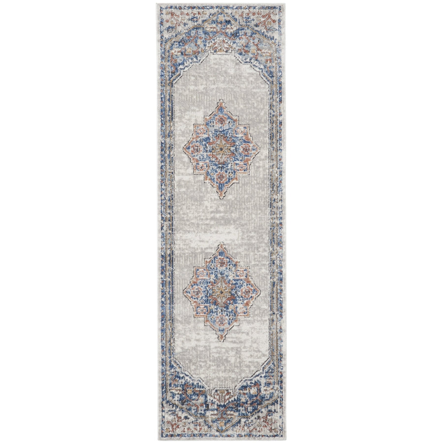 2 X 8 Blue And Grey Oriental Power Loom Non Skid Runner Rug Image 1