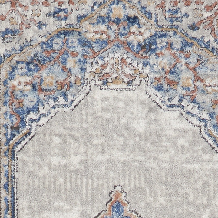 2 X 8 Blue And Grey Oriental Power Loom Non Skid Runner Rug Image 3