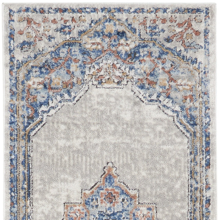 2 X 8 Blue And Grey Oriental Power Loom Non Skid Runner Rug Image 4