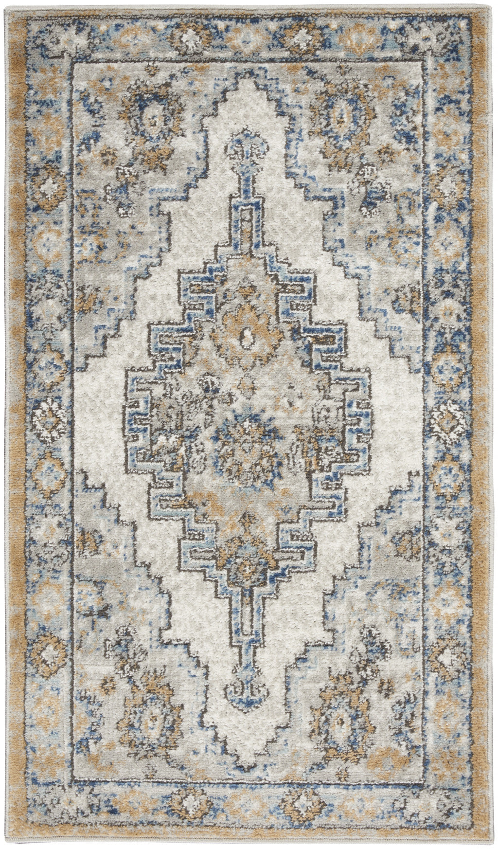 2 X 4 Grey And Light Blue Oriental Power Loom Non Skid Area Rug Image 1