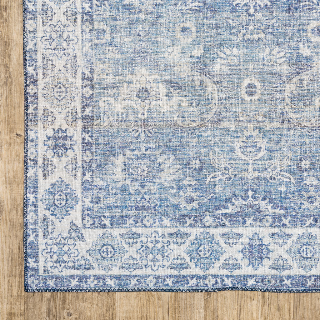 2 X 8 Blue And Grey Oriental Power Loom Stain Resistant Runner Rug Image 2