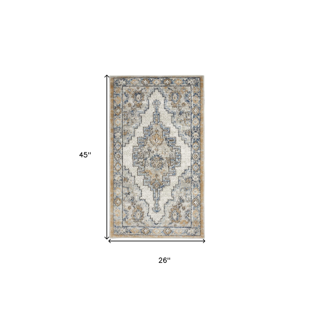 2 X 4 Grey And Light Blue Oriental Power Loom Non Skid Area Rug Image 5