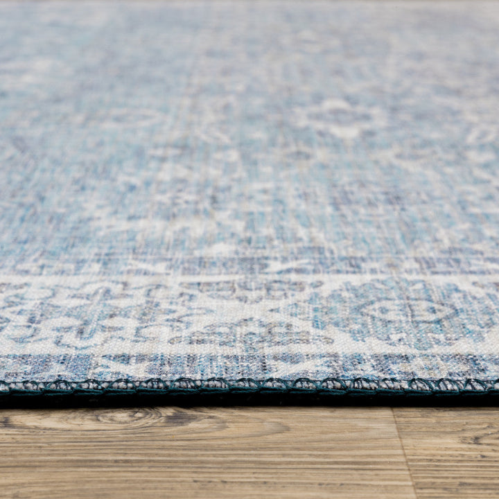 2 X 8 Blue And Grey Oriental Power Loom Stain Resistant Runner Rug Image 8