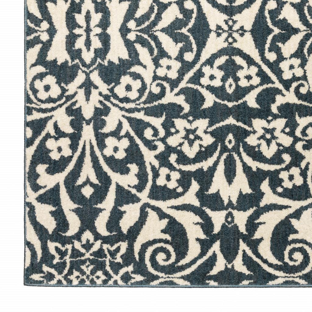 2 X 8 Blue And Ivory Floral Power Loom Stain Resistant Runner Rug Image 11