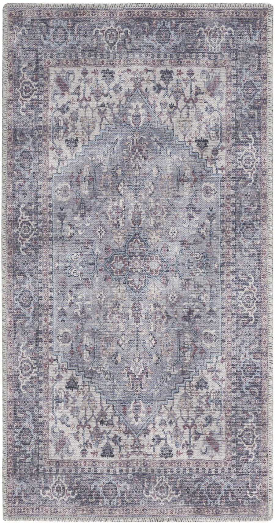 2 X 4 Grey Oriental Power Loom Distressed Washable Area Rug Image 1