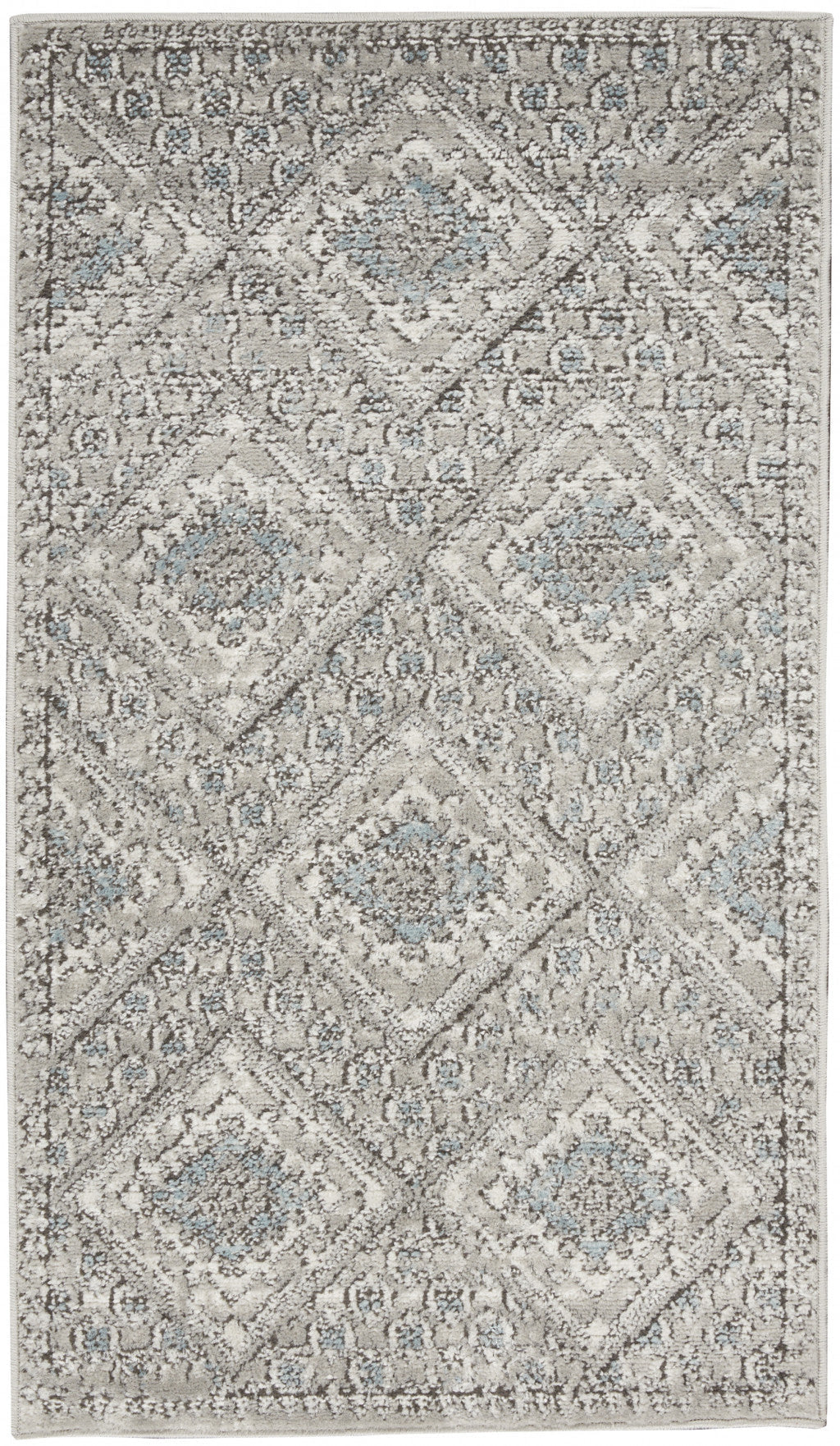 2 X 4 Grey Ivory And Blue Southwestern Power Loom Non Skid Area Rug Image 1