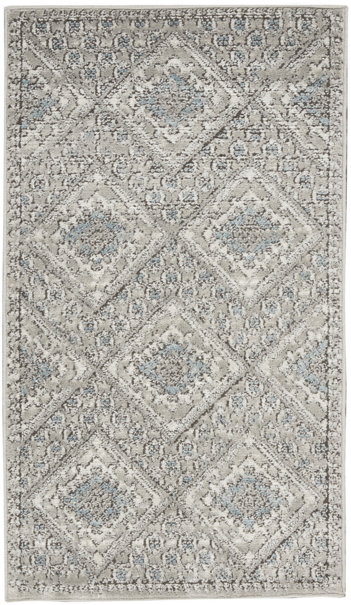 2 X 4 Grey Ivory And Blue Southwestern Power Loom Non Skid Area Rug Image 1