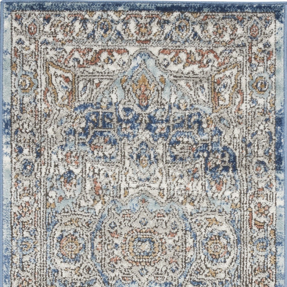 2 X 4 Ivory And Blue Oriental Power Loom Non Skid Area Rug Image 4