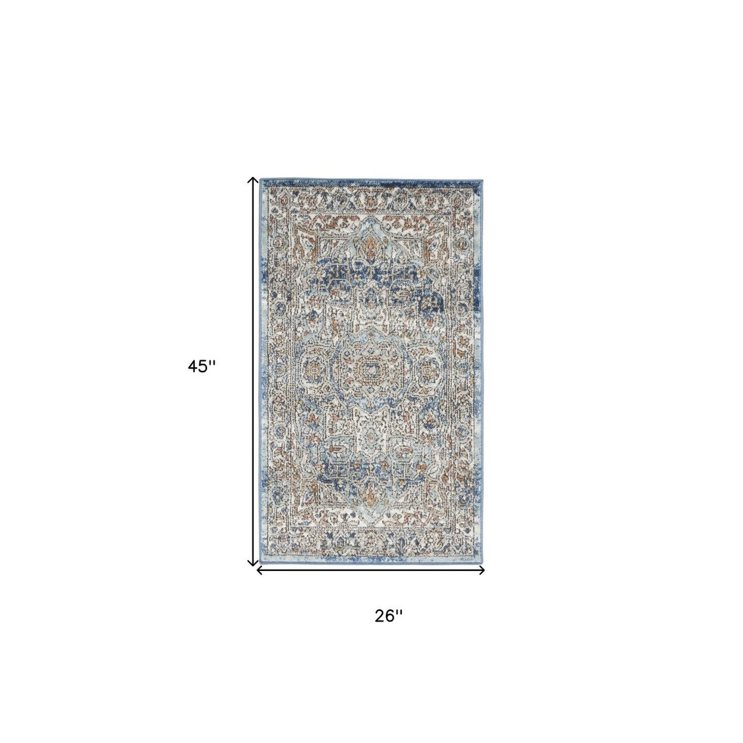 2 X 4 Ivory And Blue Oriental Power Loom Non Skid Area Rug Image 5