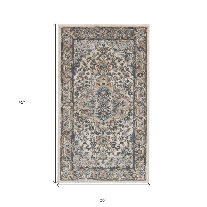 2 X 4 Ivory And Grey Oriental Non Skid Area Rug Image 6