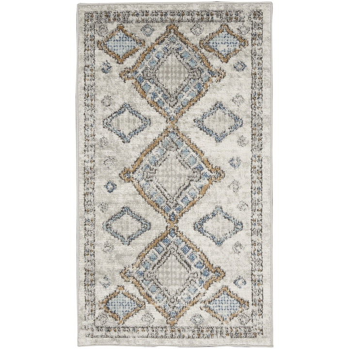 2 X 4 Ivory Grey And Blue Southwestern Power Loom Non Skid Area Rug Image 1