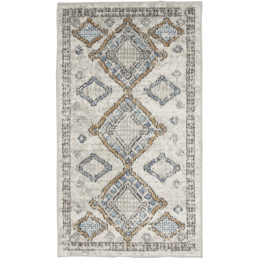 2 X 4 Ivory Grey And Blue Southwestern Power Loom Non Skid Area Rug Image 1