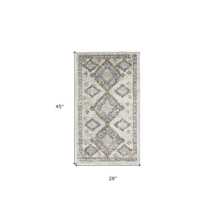 2 X 4 Ivory Grey And Blue Southwestern Power Loom Non Skid Area Rug Image 5