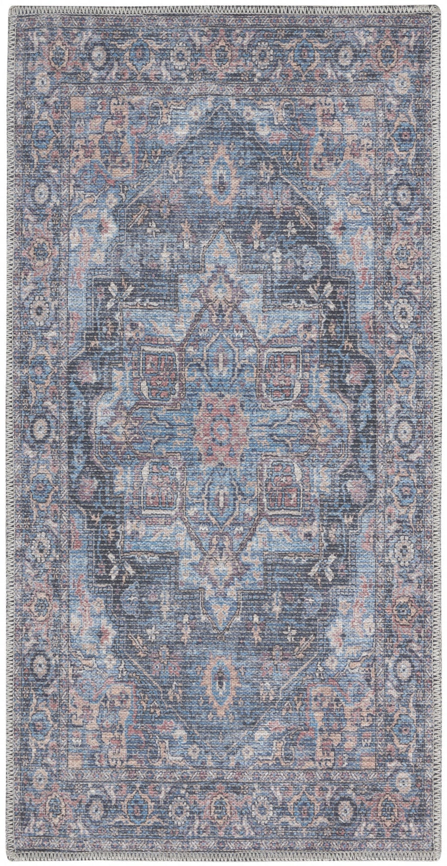 2 X 4 Light Blue Oriental Power Loom Distressed Washable Area Rug Image 1