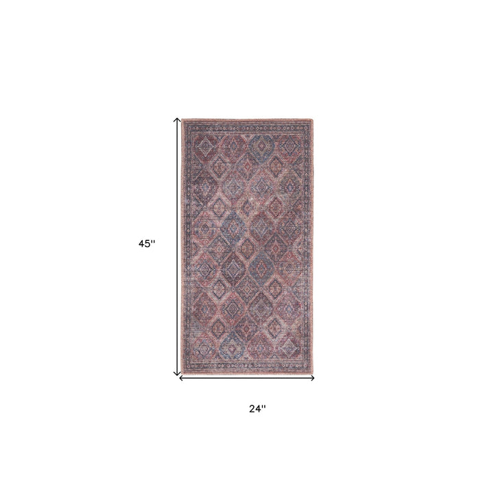 2 X 4 Maroon Oriental Power Loom Distressed Washable Area Rug Image 3