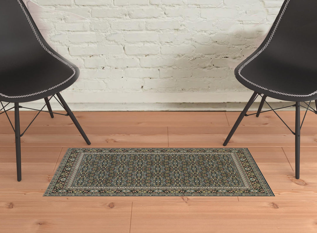 2 X 4 Navy Blue Oriental Power Loom Stain Resistant Area Rug Image 1