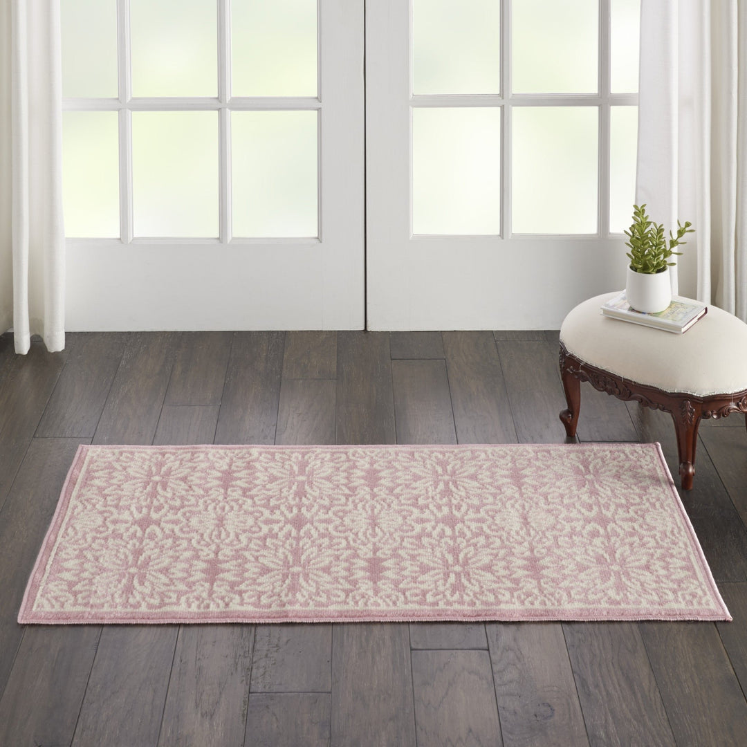 2 X 4 Pink Floral Power Loom Area Rug Image 5