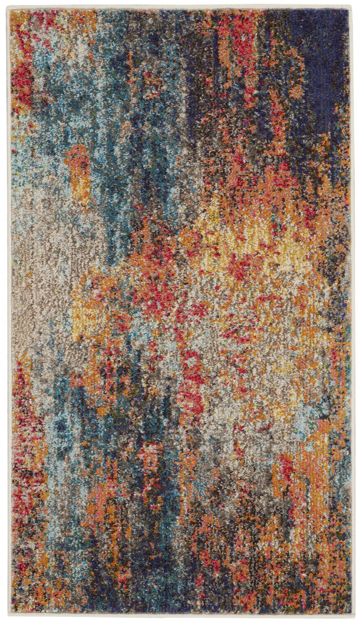 2 X 4 Rust And Blue Abstract Power Loom Non Skid Area Rug Image 1