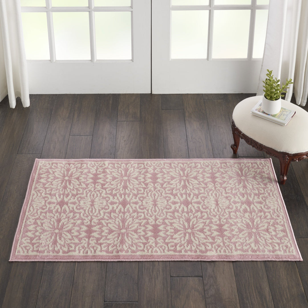 2 X 4 Pink Floral Power Loom Area Rug Image 6