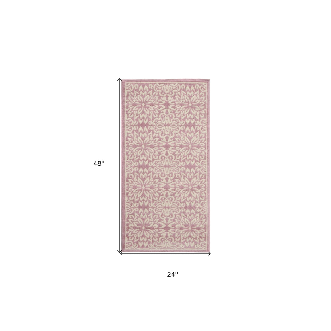 2 X 4 Pink Floral Power Loom Area Rug Image 7