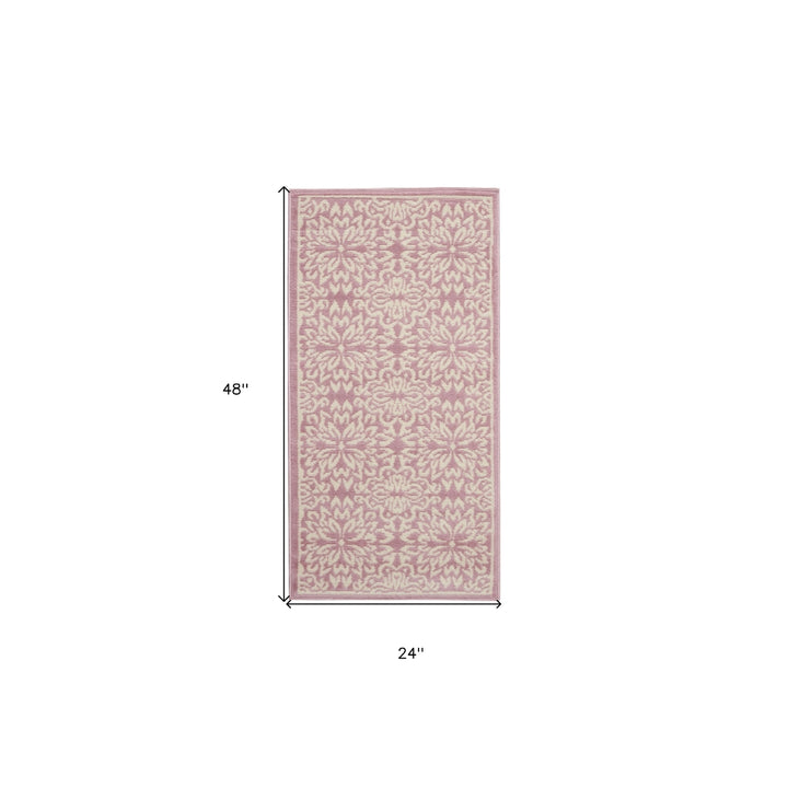 2 X 4 Pink Floral Power Loom Area Rug Image 7